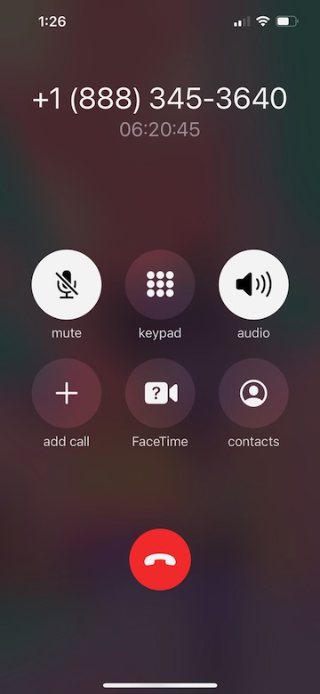 screenshot of phone call with over 6 hours of duration